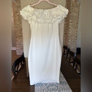 Gracia White Off Shoulder Ruffle Bodycon Dress Feminine Occasion Dress Small